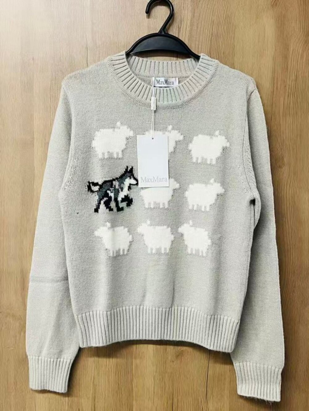 Max Mara Wolf Sheep Print Wool Knit Sweater